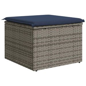 vidaXL Градинска табуретка с възглавница сива 55x55x37 см полиратан