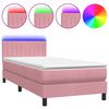 vidaXL Боксспринг легло с матрак и LED, розово, 80x220 cm, кадифе