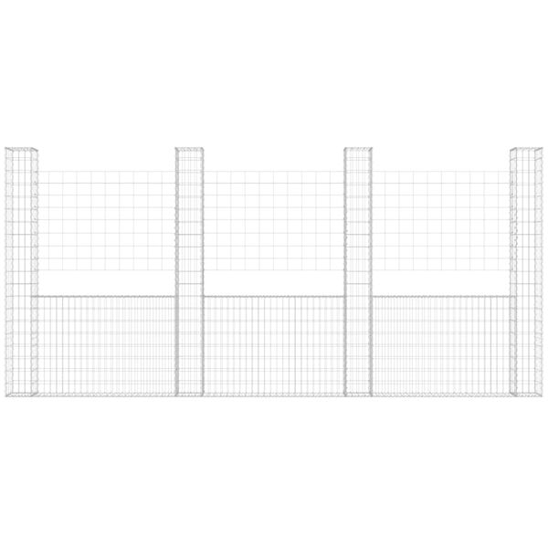 vidaXL U-образна габионна кошница с 5 стълба, желязо, 500x20x200 см