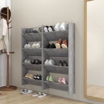 vidaXL Стенни шкафове за обувки, 4 бр, бетонно сиво, 60x18x60 см, ПДЧ