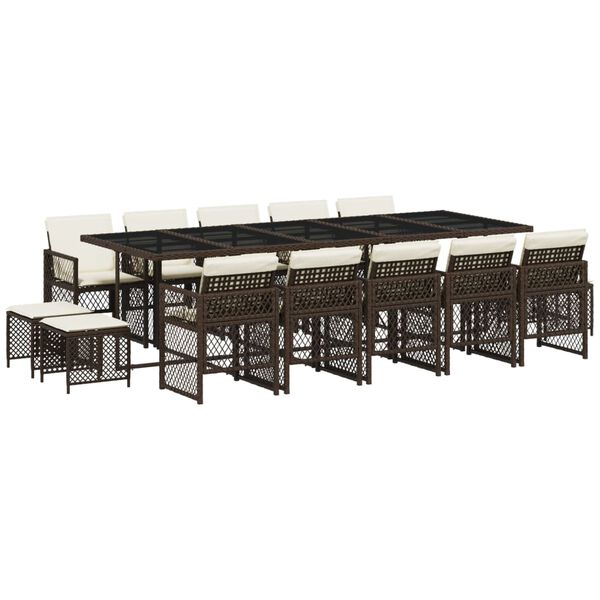 vidaXL Градински комплект с възглавници 15 части кафяв полиратан