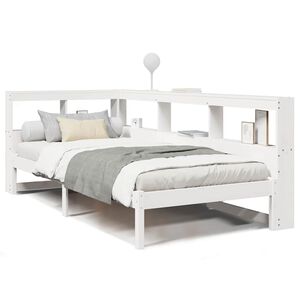 vidaXL Легло с рафтове за книги, без матрак, бял, 75x190 см, бор масив