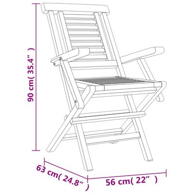 vidaXL Сгъваеми градински столове, 2 бр, 56x63x90 см, тик масив
