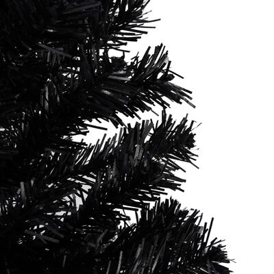vidaXL Изкуствена осветена коледна елха със стойка черна 210 см PVC