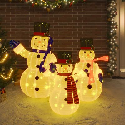 vidaXL Декоративно коледно семейство снежни човеци LED луксозен плат