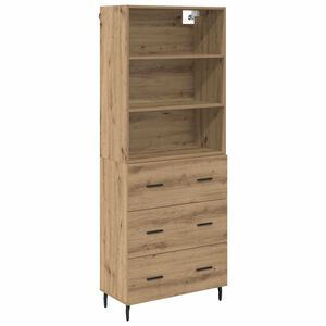 vidaXL Висок шкаф Дъб 69,5 x 34 x 180 см Инженерна дървесина и стъкло