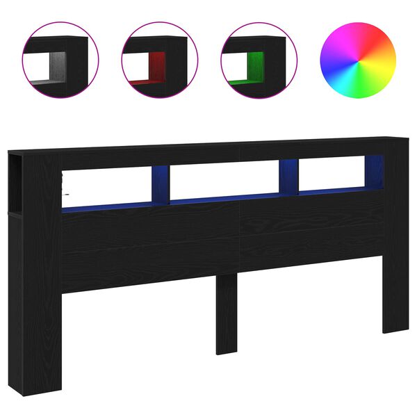 vidaXL LED глава Черния дъб 220 x 18,5 x 103,5 см Инженерно дърво