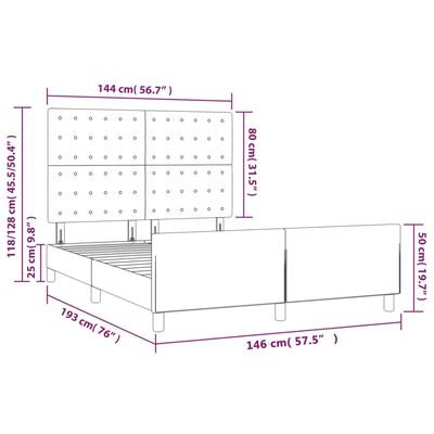 vidaXL Рамка за легло с табла, тъмносива, 140x190 см, кадифе