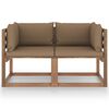 vidaXL Градински 2-местен диван от палети с възглавници таупе бор