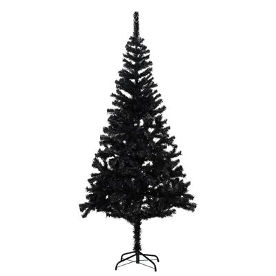 vidaXL Изкуствена осветена коледна елха със стойка черна 180 см PVC