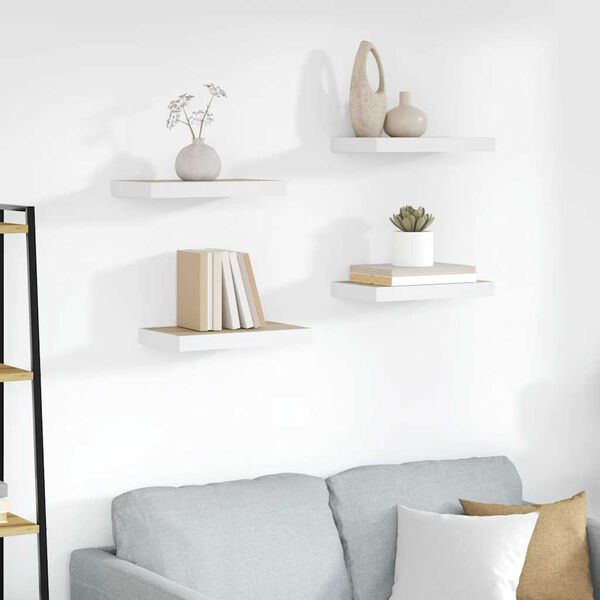 vidaXL Окачени стенни рафтове, 4 бр, дъб и бял, 50x23x3,8 см, МДФ