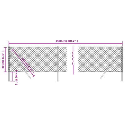 vidaXL Плетена оградна мрежа, антрацит, 0,8x25 м