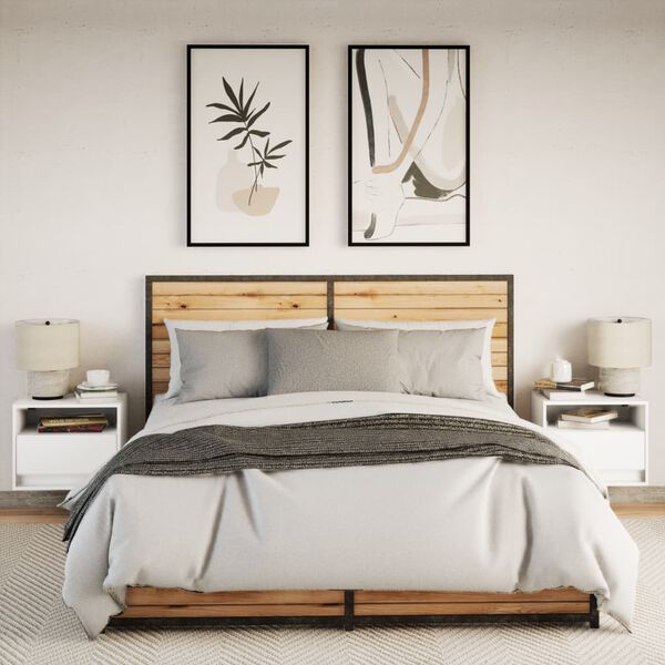 vidaXL Нощни шкафчета за стена с LED осветление, 2 бр, бели