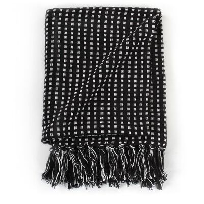 vidaXL Декоративно одеяло, памук, каре, 160x210 см, черно
