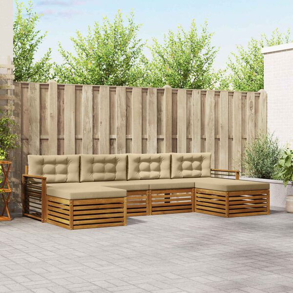 vidaXL Комплекти дивани 6 pcs Натурален и Бежов Солидно акациево дърво