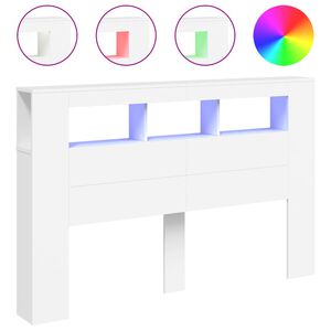 vidaXL LED горна табла за легло бяла 160x18,5x103,5 см инженерно дърво