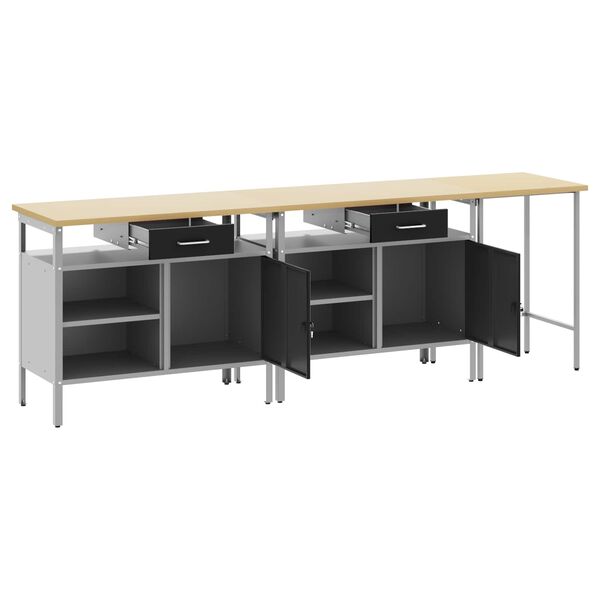 vidaXL Комплект работна маса с чекмедже с рафт 3 pcs Червен и сив