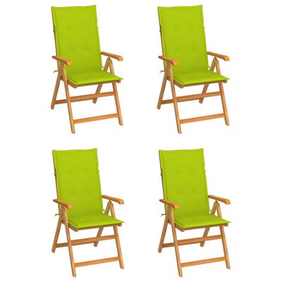 vidaXL Градински столове 4 бр яркозелени възглавници тик масив