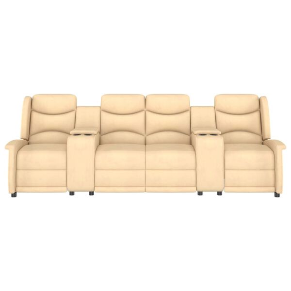 vidaXL 4-местен масажен реклайнер с държачи за чаши, кремав