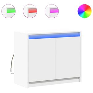 vidaXL Сайдборд с LED, бял, 72x34x61 см, инженерно дърво