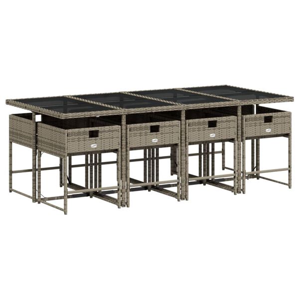 vidaXL Градински трапезен комплект 9 части с възглавници сив полиратан