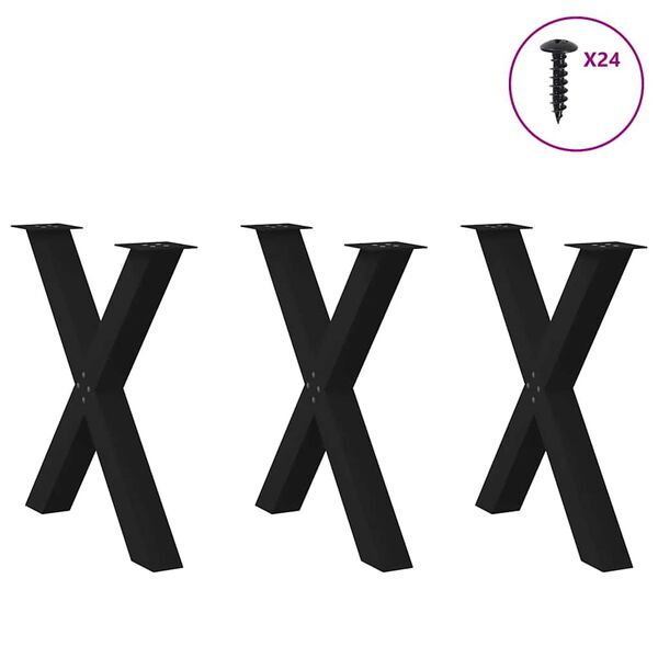 vidaXL Крака за трапезна маса, X-образни, 3 бр., черни, 80 x (72-73) см, стомана