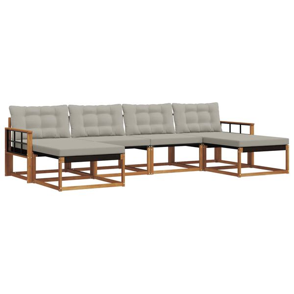 vidaXL Комплект дивани за открито 6 pcs Естествено и светло сиво