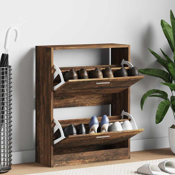 vidaXL Шкаф за обувки, опушен дъб, 63x24x81 см, инженерно дърво