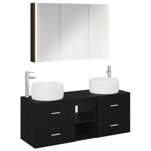 vidaXL Комплект мебели за баня 4 pcs Черен дъб