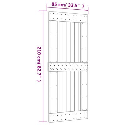 vidaXL Плъзгаща врата с монтажни части, 85x210 см, борово дърво масив