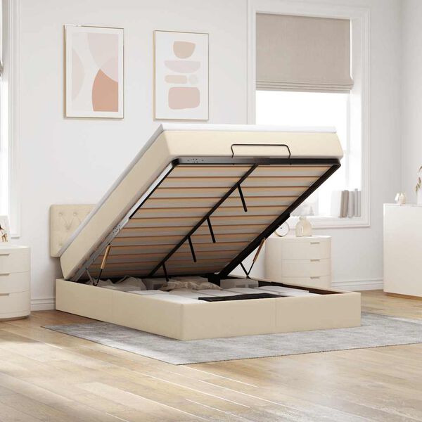 vidaXL Османска легло с матрак и LED, кремаво, 140x200 см, плат