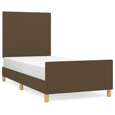 vidaXL Рамка за легло с табла, тъмнокафява, 90x190 см, плат