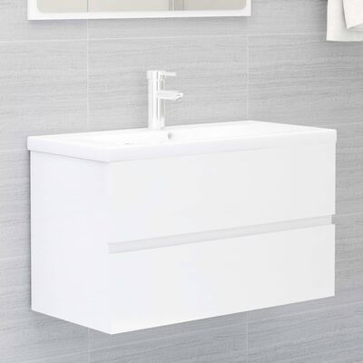 vidaXL Шкаф за баня с вградена мивка, бял гланц, ПДЧ