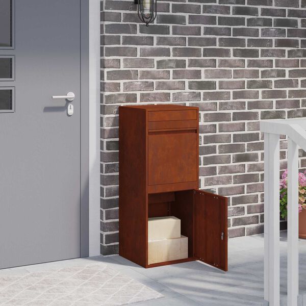 vidaXL Пощенска кутия за пратки с врата Ръждясало 41 x 38 x 103 см