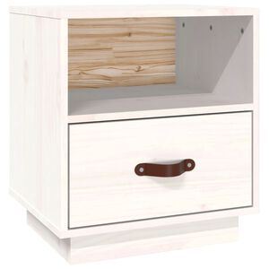 vidaXL Нощно шкафче, бяло, 40x34x45 см, борово дърво масив