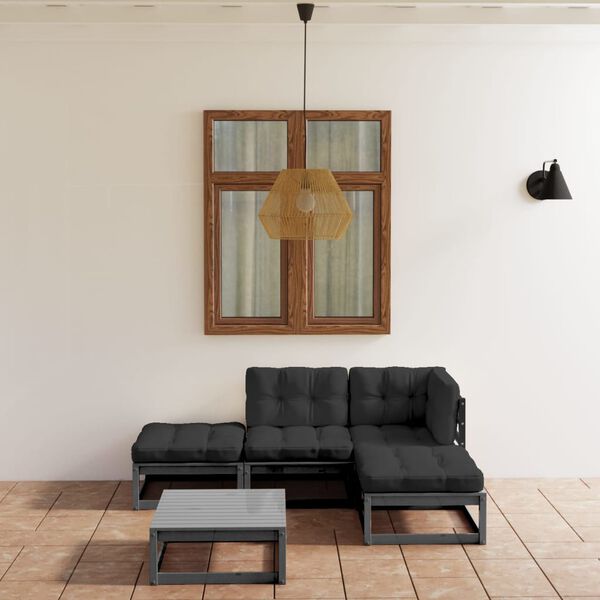 vidaXL Градински лаундж комплект 5 части с възглавници бор масив