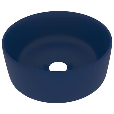 vidaXL Луксозна кръгла мивка, матово тъмносиня, 40x15 см, керамика