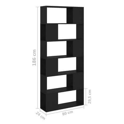 vidaXL Библиотека/разделител за стая, черна, 80x24x186 см, ПДЧ