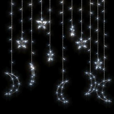 vidaXL Светеща завеса звезди и луни с дистанционно 138LED студено бяло