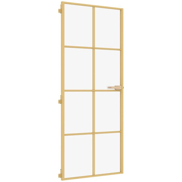 vidaXL Интериорна врата златиста 83x201,5 см закалено стъкло, алуминий