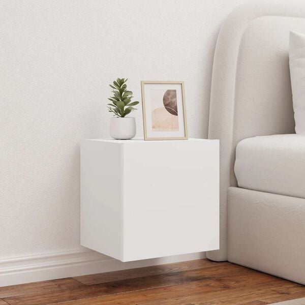 vidaXL Стенни ТВ шкафове с LED осветление, 2 бр, бели, 40,5x35x40 см