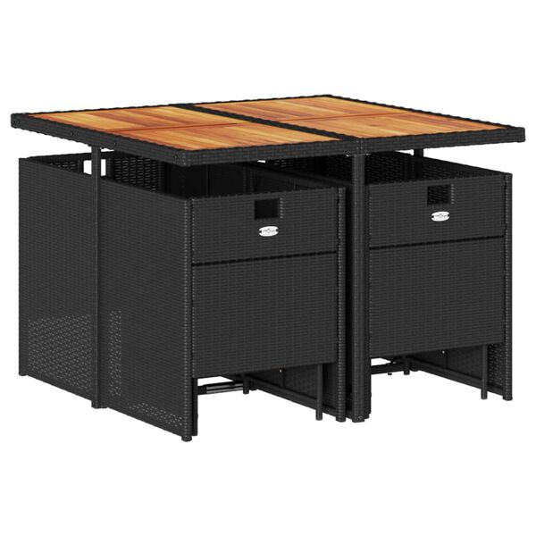 vidaXL Градински трапезен комплект възглавници 9 части черен полиратан