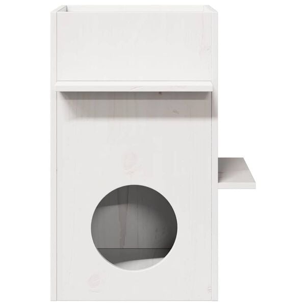 vidaXL Къща за котки бяла 43x43x60 cm масивна дървесина бор