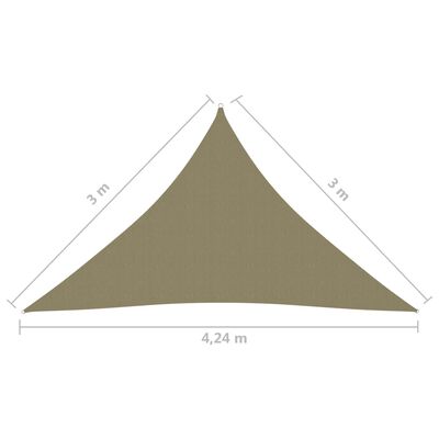vidaXL Платно-сенник, Оксфорд плат, триъгълно, 3x3x4,24 м, бежово