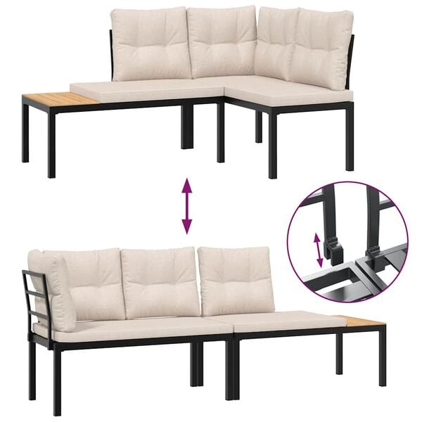 vidaXL Градински пейки с възглавници 4 бр черен прахово боядисан метал