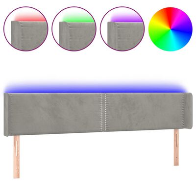 vidaXL LED горна табла за легло, светлосива, 183x16x78/88 см, кадифе