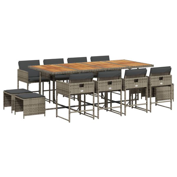 vidaXL Градински комплект от 13 части с възглавници сив полиратан