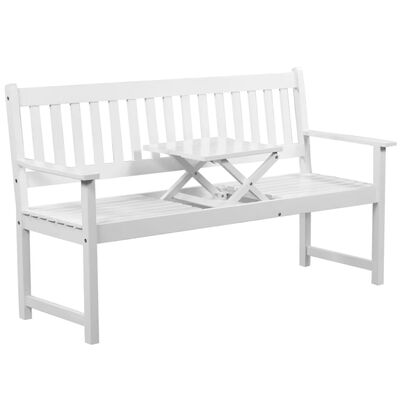 vidaXL Градинска пейка със сгъваема маса, 158 см, акация масив, бяла