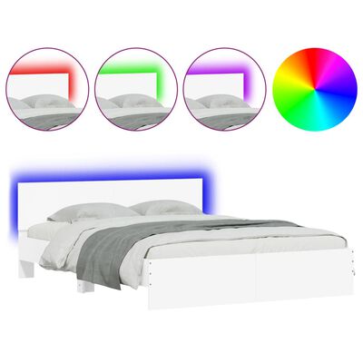 vidaXL Рамка за легло с табла и LED, бяла, 150x200 см