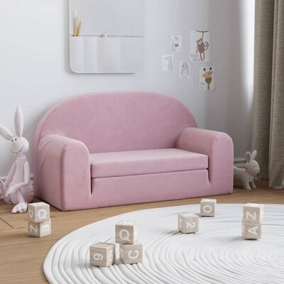 vidaXL Детско диванче-легло, 2-местно, розово, мек плюш